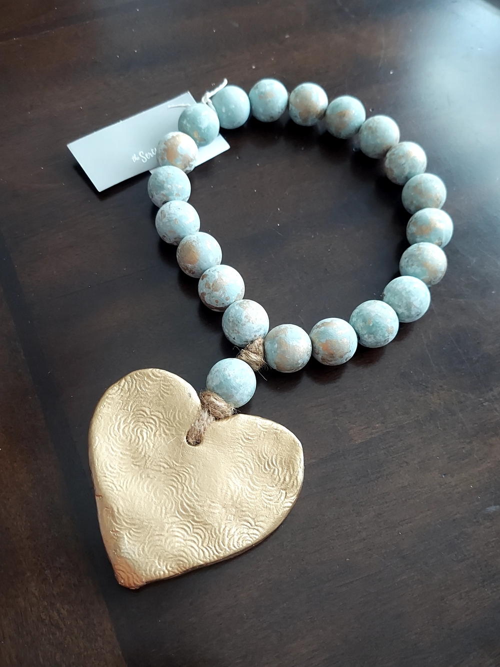 Beaded Heart Wall Accent Necklace - Blue and Gold